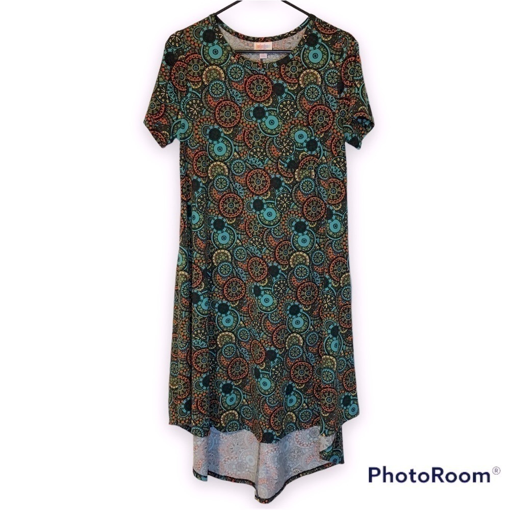 LULAROE Womens Bright Print High Low Comfort Stretch Like New Dress Size Small
